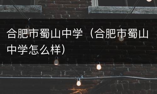 合肥市蜀山中学（合肥市蜀山中学怎么样）