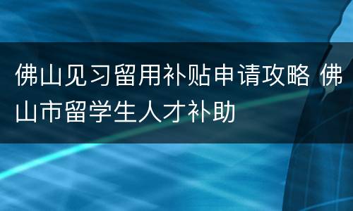 佛山见习留用补贴申请攻略 佛山市留学生人才补助