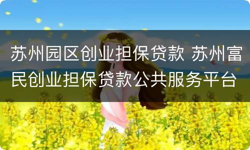 苏州园区创业担保贷款 苏州富民创业担保贷款公共服务平台