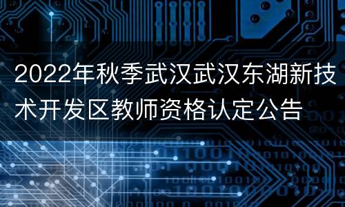 2022年秋季武汉武汉东湖新技术开发区教师资格认定公告