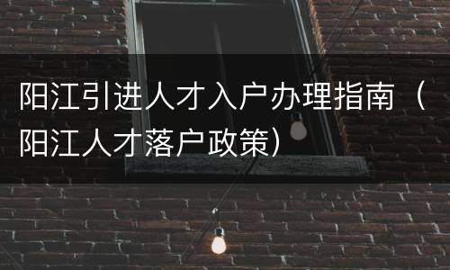 阳江引进人才入户办理指南（阳江人才落户政策）