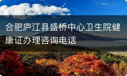 合肥庐江县盛桥中心卫生院健康证办理咨询电话