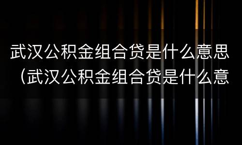 武汉公积金组合贷是什么意思（武汉公积金组合贷是什么意思呀）