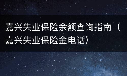 嘉兴失业保险余额查询指南（嘉兴失业保险金电话）