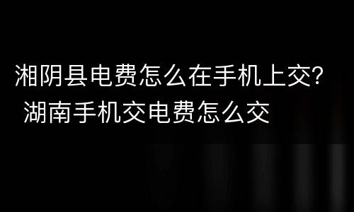 湘阴县电费怎么在手机上交？ 湖南手机交电费怎么交