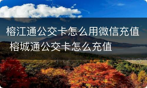 榕江通公交卡怎么用微信充值 榕城通公交卡怎么充值