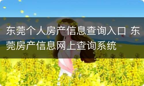 东莞个人房产信息查询入口 东莞房产信息网上查询系统