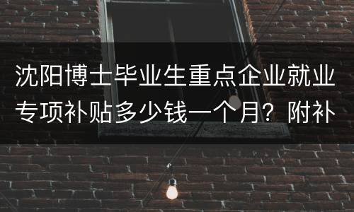 沈阳博士毕业生重点企业就业专项补贴多少钱一个月？附补助标准