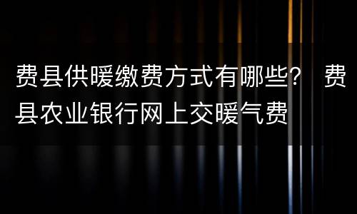 费县供暖缴费方式有哪些？ 费县农业银行网上交暖气费