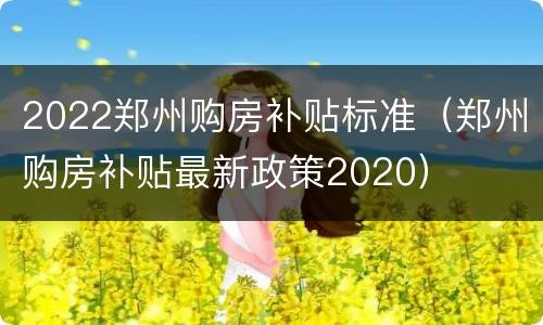 2022郑州购房补贴标准（郑州购房补贴最新政策2020）