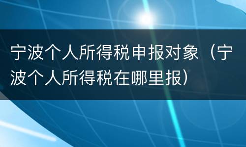 宁波个人所得税申报对象（宁波个人所得税在哪里报）