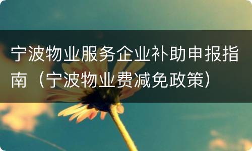 宁波物业服务企业补助申报指南（宁波物业费减免政策）