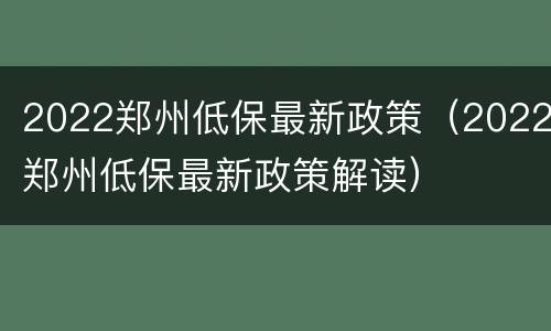2022郑州低保最新政策（2022郑州低保最新政策解读）