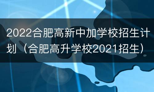 2022合肥高新中加学校招生计划（合肥高升学校2021招生）
