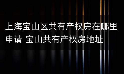上海宝山区共有产权房在哪里申请 宝山共有产权房地址