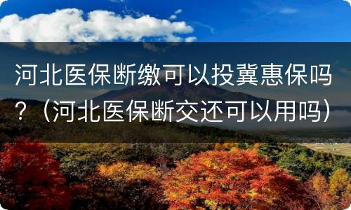 河北医保断缴可以投冀惠保吗?（河北医保断交还可以用吗）