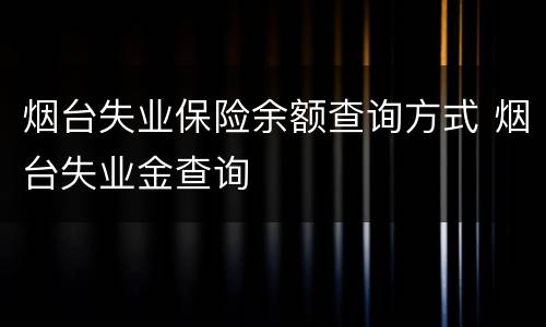 烟台失业保险余额查询方式 烟台失业金查询