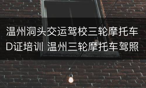 温州洞头交运驾校三轮摩托车D证培训 温州三轮摩托车驾照在哪里考