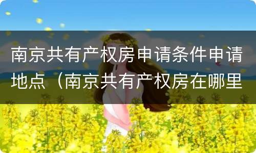 南京共有产权房申请条件申请地点（南京共有产权房在哪里申请）