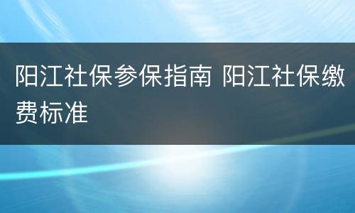 阳江社保参保指南 阳江社保缴费标准