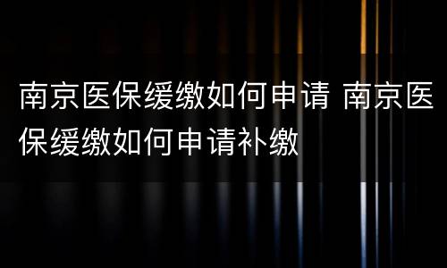 南京医保缓缴如何申请 南京医保缓缴如何申请补缴