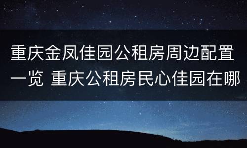 重庆金凤佳园公租房周边配置一览 重庆公租房民心佳园在哪里