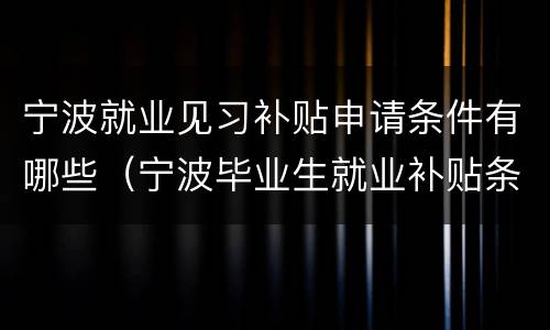宁波就业见习补贴申请条件有哪些（宁波毕业生就业补贴条件）