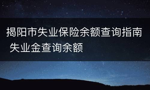 揭阳市失业保险余额查询指南 失业金查询余额