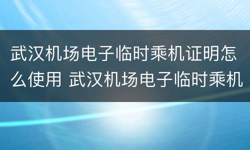 武汉机场电子临时乘机证明怎么使用 武汉机场电子临时乘机证明怎么使用不了