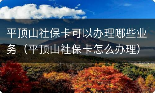 平顶山社保卡可以办理哪些业务（平顶山社保卡怎么办理）