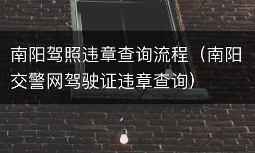 南阳驾照违章查询流程（南阳交警网驾驶证违章查询）