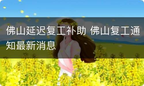 佛山延迟复工补助 佛山复工通知最新消息