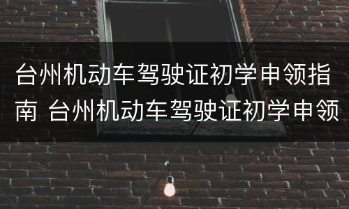 台州机动车驾驶证初学申领指南 台州机动车驾驶证初学申领指南在哪里