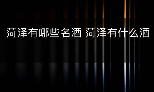 菏泽有哪些名酒 菏泽有什么酒