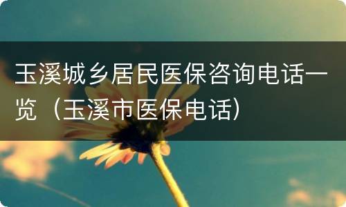 玉溪城乡居民医保咨询电话一览（玉溪市医保电话）