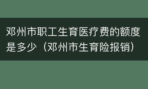 邓州市职工生育医疗费的额度是多少（邓州市生育险报销）