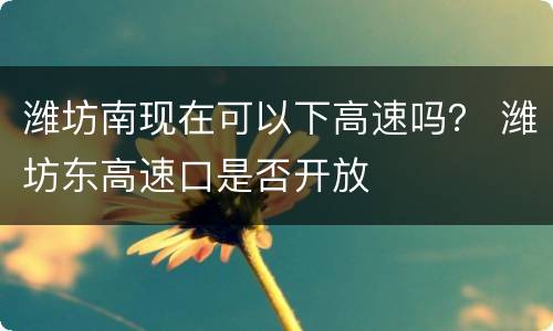 潍坊南现在可以下高速吗？ 潍坊东高速口是否开放