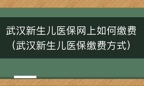 武汉新生儿医保网上如何缴费（武汉新生儿医保缴费方式）