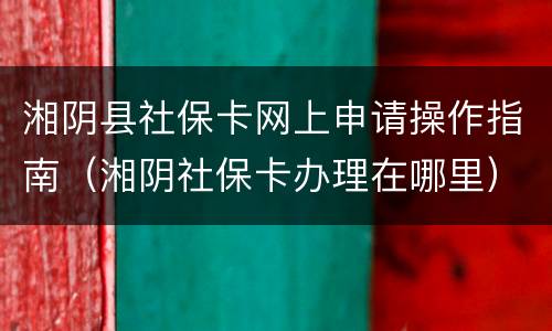 湘阴县社保卡网上申请操作指南（湘阴社保卡办理在哪里）