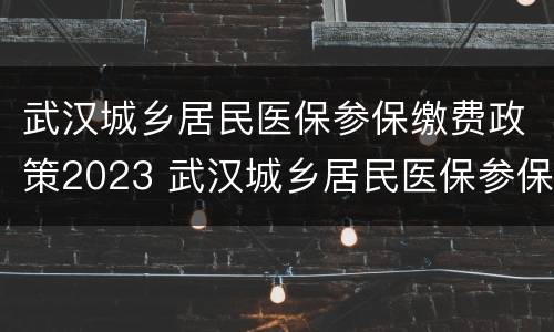 武汉城乡居民医保参保缴费政策2023 武汉城乡居民医保参保缴费政策2023年