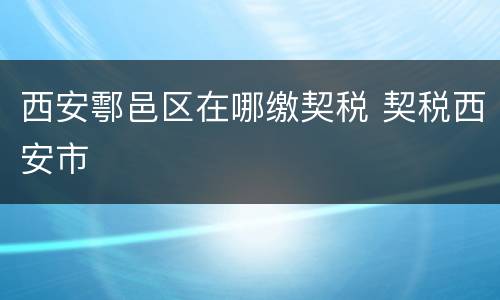 西安鄠邑区在哪缴契税 契税西安市