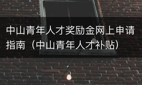 中山青年人才奖励金网上申请指南（中山青年人才补贴）
