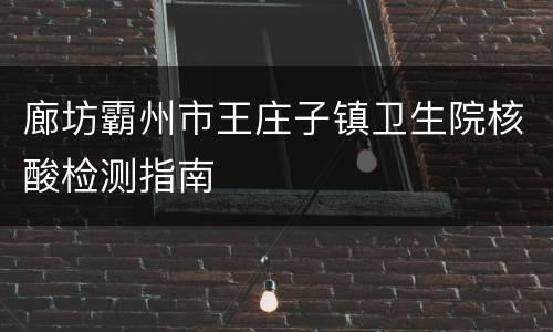 廊坊霸州市王庄子镇卫生院核酸检测指南