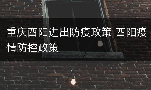 重庆酉阳进出防疫政策 酉阳疫情防控政策
