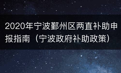 2020年宁波鄞州区两直补助申报指南（宁波政府补助政策）