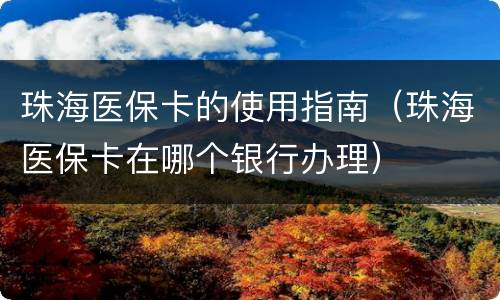 珠海医保卡的使用指南（珠海医保卡在哪个银行办理）