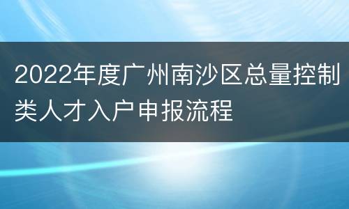 2022年度广州南沙区总量控制类人才入户申报流程
