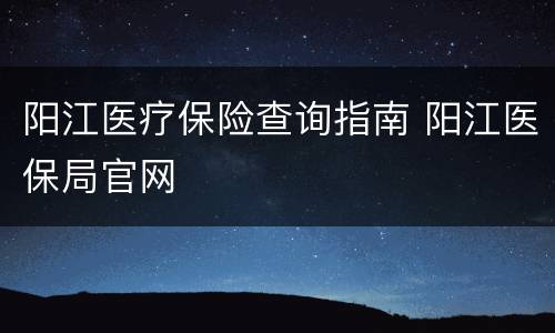 阳江医疗保险查询指南 阳江医保局官网