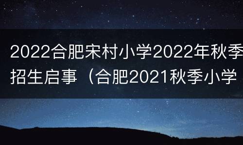 2022合肥宋村小学2022年秋季招生启事（合肥2021秋季小学报名）