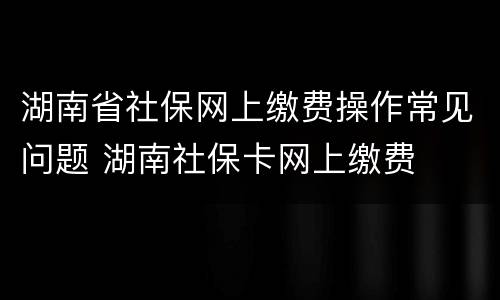 湖南省社保网上缴费操作常见问题 湖南社保卡网上缴费